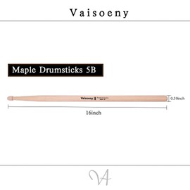 Vaisoeny 5B Drumsticks, Drum Sticks, Maple Drum Sticks 5B, 5B Drum sticks for Kids and Adults(12 Pairs)