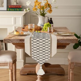 yuboo Boho Table Runner Triangular End, Spring Table Runner with Tassels, Macrame Dresser Runners for Bedroom, Coffee Table, End Table, Farmhouse Table Decor