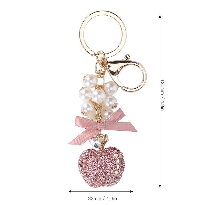 2Pcs Keychain Pendant Pearl DiamondStudded Fruit Shape Key Ring Girl