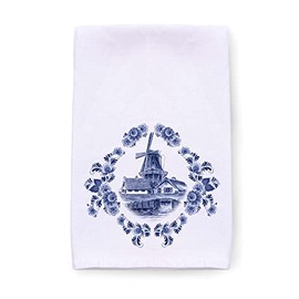 Essence of Europe Gifts E.H.G DutchGiftOutlet | Dutch Windmill Scene 24x24 Decorative Print, Flour Sack Dish Towels, Cotton Flour Sack Kitchen Towels