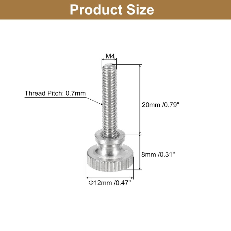 sourcing map M4x20mm Knurled Thumb Screws, 5pcs 304 Stainless Steel