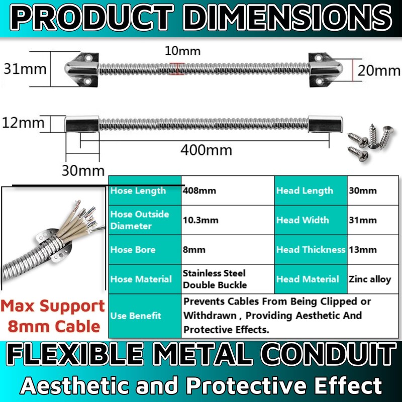 2-Pack Door Flex Conduit 20" Door Wire Conduit Flexible Conduit