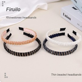 Firuilo Rhinestones Headband Sparkly Crystal Hairband Bling Beaded Thin Head Bands for Women(4Pcs) (Type A)