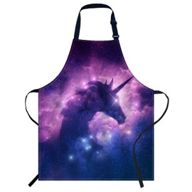 Smooffly Unicorn Space Stars Purple Pink Apron Unisex Adjustable Bib Apron Cooking Kitchen Chef Women Men Aprons for Home Kitchen, Restaurant,Coffee House,Shop,Garden