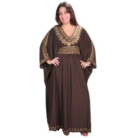 Egypt Bazar Ladies Oriental Style Kaftan Purple Gold One Size M to 3XL (14-28), Purple/Gold