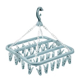 OHAOLYLE - percha de ropa de secado de ropa, plegable, con 32 clips, colgador de ropa plegable, estante de secado para colgar, estante de secado multifunción, colgador de viento giratorio (azul)