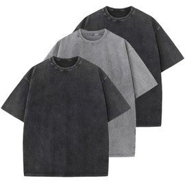 GSOU SNOW Men's Oversized T Shirt Cotton Casual Unisex Short Sleeve Solid Loose Fit Vintage Baggy Tee Shirts Washed Streetwear 3 Pack for Men Women