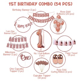 Party Propz Rose Gold Birthday Decorations -52 Pcs Party Decoration Rose Gold Banner, Rose Gold Balloons, Led Light for Birthday Decorations | Rose Gold Birthday | Birthday Party Decorations for Girls