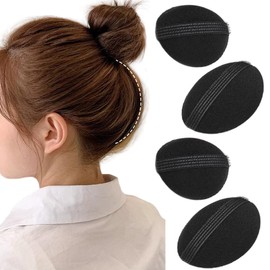 4Pcs Black Sponge Bump It Up Volume Hair Base Fluffy Bump Up Puff Styling Insert Tool Invisible Hair Pads Hair Accessories for Women Lady (2 Large+2 Small)