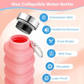 Rotayi Collapsible Water Bottles, BPA-Free Silicone Foldable Portable Water Bottle Cup With Carabiner, Reuseable Leakproof Travel Water Bottles for Travel Camping Hiking Sports - 16oz, Tie-dye Red