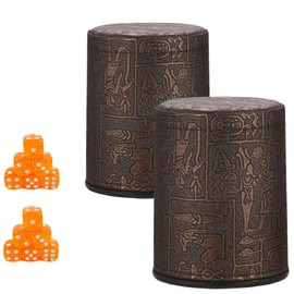 Dice Cups Fashion Dice Storage Containers， Leather Dice Cup for Board Games, Leather Dice Cup Set with 6 Dot Dices (2 pcs) (Brown)