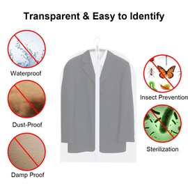 Vicloon Clothes Covers, 6Pcs Garment Covers EVA Dustproof Waterproof Anti-Moth Suit Covers with Zip Coat Covers for Clothes Suits Shirts Gowns and Dresses