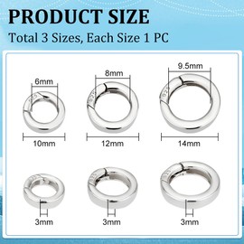 PH PandaHall 3 Sizes 925 Sterling Silver Spring Clasp 3pcs Round Spring Clasp Spring Gate Rings Metal Round Snap Clasp Spring Clasp Connector for Jewelry Making Necklace Bracelets, 6/8/9.5mm