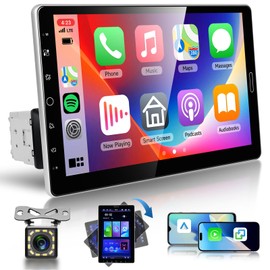 Single DIN Car Stereo with Wireless Carplay & Android Auto-10.1 Inch Vertical Rotatable Touch Screen with Bluetooth,GPS,EQ,FM/RDS Radio,SWC/USB/AUX+Back Up Camera