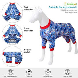 LovinPet Dog Pajamas Large Sized Dog Girl - Pajamas for Large Dogs,Lightweight Stretch Jersey Knit,Blue Nautilus Print,Dog Onesie for Surgery,Uv Protection Shirt,Easy to Wear Adorable Dog Jumpsuit,XL