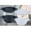2 x Foldable Kitchen Strainers, Collapsible to Only 8.5 cm Diameter 24 cm Base, Pack of 2, Black/White or Beige/Green, Colander, Pasta Strainer (Black/White)