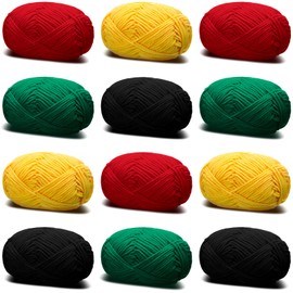 Threlaco 12 Pcs Skeins Yarn Red Yellow Green Black Cotton Yarn Milk Yarn Kwanzaa Party Favor DIY Crafts Gift African American Party Decoration for Freedom Day Black History Month Party Supplies