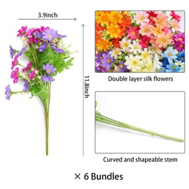 Pretty Jolly 6 Bundles Outdoor Artificial Flowers for Decoration,Silk Flowers UV Resistant Fake Flowers No Fade Faux Flowers Bouquet Hanging Plants for Indoor Outside Farmhouse Home Garden Rainbow Daisy Mums