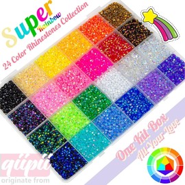 qiipii 24 Color 6mm Jelly Resin Rhinestones w B7000 Glue for Bedazzling Crafting SS30 Flatback Stones Colorful AB Gems Diamonds Charms for Tumblers Bottles Crafts Clothes Shoes Eyes Face Makeup Phones