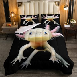 Axolotl Bedding Set Twin Cute Axolotl Comforter Set 3D Axolotls Down Comforter Bedroom Decor Sea Wildlife Animals Reptile Duvet Set Lightweight Soft Warm Quilt Set for Kids Boys Teens Men Adult