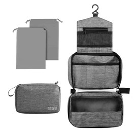 Aucuu Hanging Toiletry Bag, Wash Bag Cosmetic Bags, Foldable Travel Wash Bag with 2 Drawstring Bags, Cosmetics Makeup B-ag with Hook & Handle, Organizer for Men Women, Business Trip, Vacation
