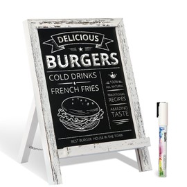 QUEENLINK Magnetic Chalkboard Sign with Stand, 9.5" x 14" Tabletop Wooden Framed Chalk Board, Small Desktop Menu Board for Kitchen Vintage Wedding-White