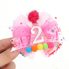 Hot Pink 2nd Birthday Hair Bow - Happy Birthday ribbon Bows, Pink Birthday Hat Bows, 2nd Birthday Hair Clips for Girls, Second Birthday Girls Hair Accessories