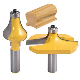 HOHXEN 2 Pcs Handrail Router Bit Set 1/2'' Shank - Standard Crown Flute Molding Cutter Woodworking Milling Cutter Tools for Staircase & Railings Handrails - Yellow