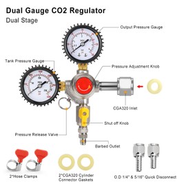 FERRODAY Dual Gauge CO2 Regulator, CO2 Regulator for Kegerator, CGA-320 CO2 Tank Regulator Kegerator Regulator, Kegerator Part Beer Keg Regulator, Dual-stage CO2 Gas Regulator with 1/4’’ & 5/16’’ Barb