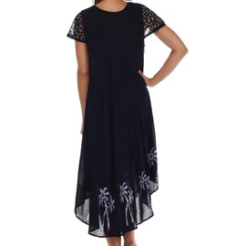 Sakkas A009 Batik Palm Tree Cap Sleeve Caftan Dress/Cover Up - Navy - One Size