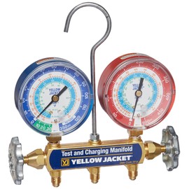 Yellow Jacket 42005 Manifold with 3-1/8" Color-Coded Gauges, psi, R-22/134A/404A (Clamshell) (Hoses not included)
