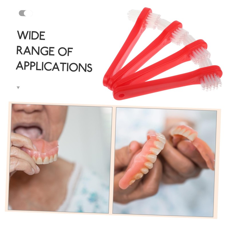 FRCOLOR 4pcs Double Sided Denture Cleaning Brushes Travel Friendly Toothbrushes