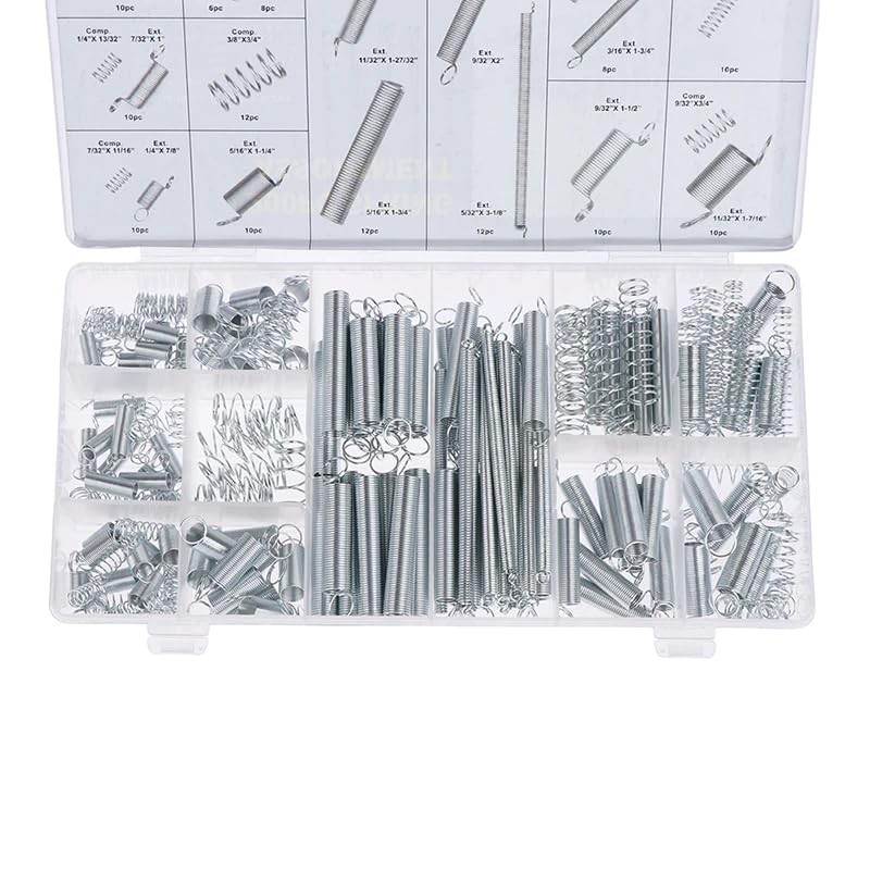200 Piece Metal Spring Set Assortment Kit: Compression, Tension, Extension