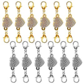 12 Pack Magnetic Necklace Clasps and Closures Necklace Jewelry Extender with Strong Magnet Magnetic Gold and Silver Plating Gift Stainless Steel Charm:_Heart