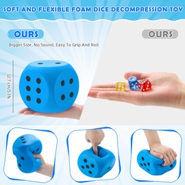 Zomiboo Giant 5 Inch Foam Dice Large Dice Stress Ball Toys PU Foam Big Cube Building Blocks for Game Nights, Math Learning Sessions and Fitness(Blue)