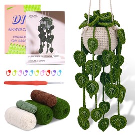 kdafio Crochet Kit for Beginners, Hanging Potted Plants Crochet Starter Kit with Step-by-Step Video Tutorials Complete Crochet Kit for Beginners Decoration (Green Grass Plants)