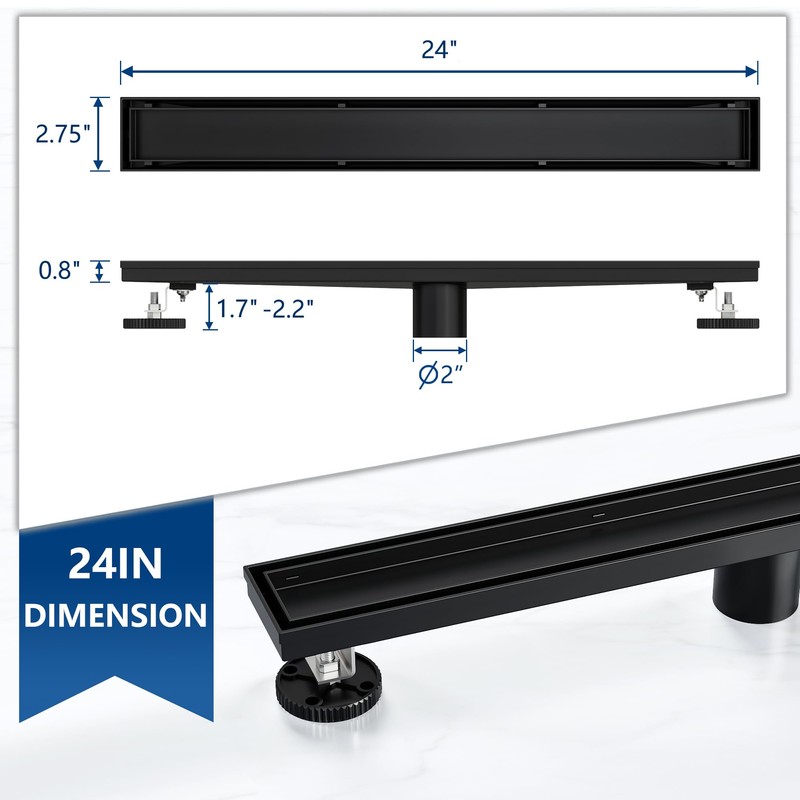 Neodrain 24-Inch Linear Shower Drain with Tile Insert Grate, Matte