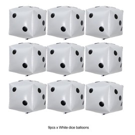Yukiner 9Pcs Large White Dice Balloons, 24Inch Cube Foil 4D Square Dice Foil Balloons for Game Night, Las Vegas Birthday, Graduation, Prom Party Supply