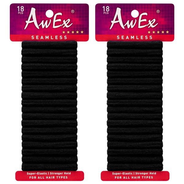 AwEx Super-Elastic,Black Hair Ties,36 PCS,Small Hair Scrunchies,Cotton Scrunchie Holder,Ponytail Holder
