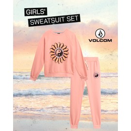 Volcom Girls' Sweatsuit Set - 2 Piece French Terry Pullover Crewneck Sweatshirt and Jogger Sweatpants Set for Girls (7-12), Size 7, Pink