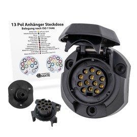 7+1 or 13+1 Pin Socket to Choose From, Universal for Car, Screw Contact According to ISO 11446 And ISO 1724, for 12 V Trailer Systems, for Screwing on, with Seal, Plug Connection Pin, Plug Socket