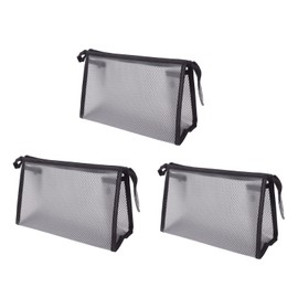 3Pcs Mesh Makeup Bag Set Waterproof EVA Triangular Design Semi-Transparent Mesh Zipper Pouch for Cosmetic Travel Mesh Zipper Pouch Small Toiletry Bag
