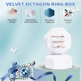 JJundiles Velvet Octagon Ring Box 3 Slots Ring Box Wedding Day for Ceremony Vintage Engagement Jewelry Ring Holder (Black, 3 Slots)