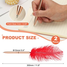 PATIKIL 1.0mm Feather Ballpoint Pens Bulk, 2Pcs Black Ink Vintage Plated Rod Quill Writing Pens for Office Wedding Guest Signature Style 1, Red/Rose Gold