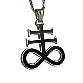 Xerxes Jewelry Brimstone Satanic Cross Leviathan Pendant Necklace (1.5 inch, Silver/Black)