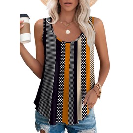 Summer Outfits for Women 2024 Casual Tops for Women Khaki Stripe Curved Hem M