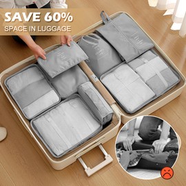 Packing Cubes for Suitcases, 13PCS Multifunction Luggage Suitcase Organiser Bags, Waterproof Travel Packing Cubes for Backpack, Essential Travel Cubes Clothes Shoes Storage Bags (Grey)