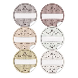48 Elegant Stickers in Colours with Heart and Ornaments Made with Love with Free Text Field A4 Sheet Paper Stickers Labels in 4 cm Round Matt