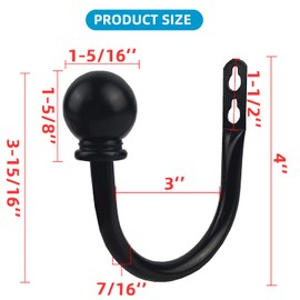 Kowibcl - Soportes para cortinas, ganchos con tornillos montados en la pared, decorativos para recámara, sala de estar, oficina, remates de bolas negras (4 unidades)