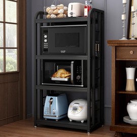 lovemanxi 4-Tier Kitchen Baker's Rack, Free Standing Microwave Oven Stand Utility Storage Shelf Island Coffee Bar for Living Room, Home Office (Black)